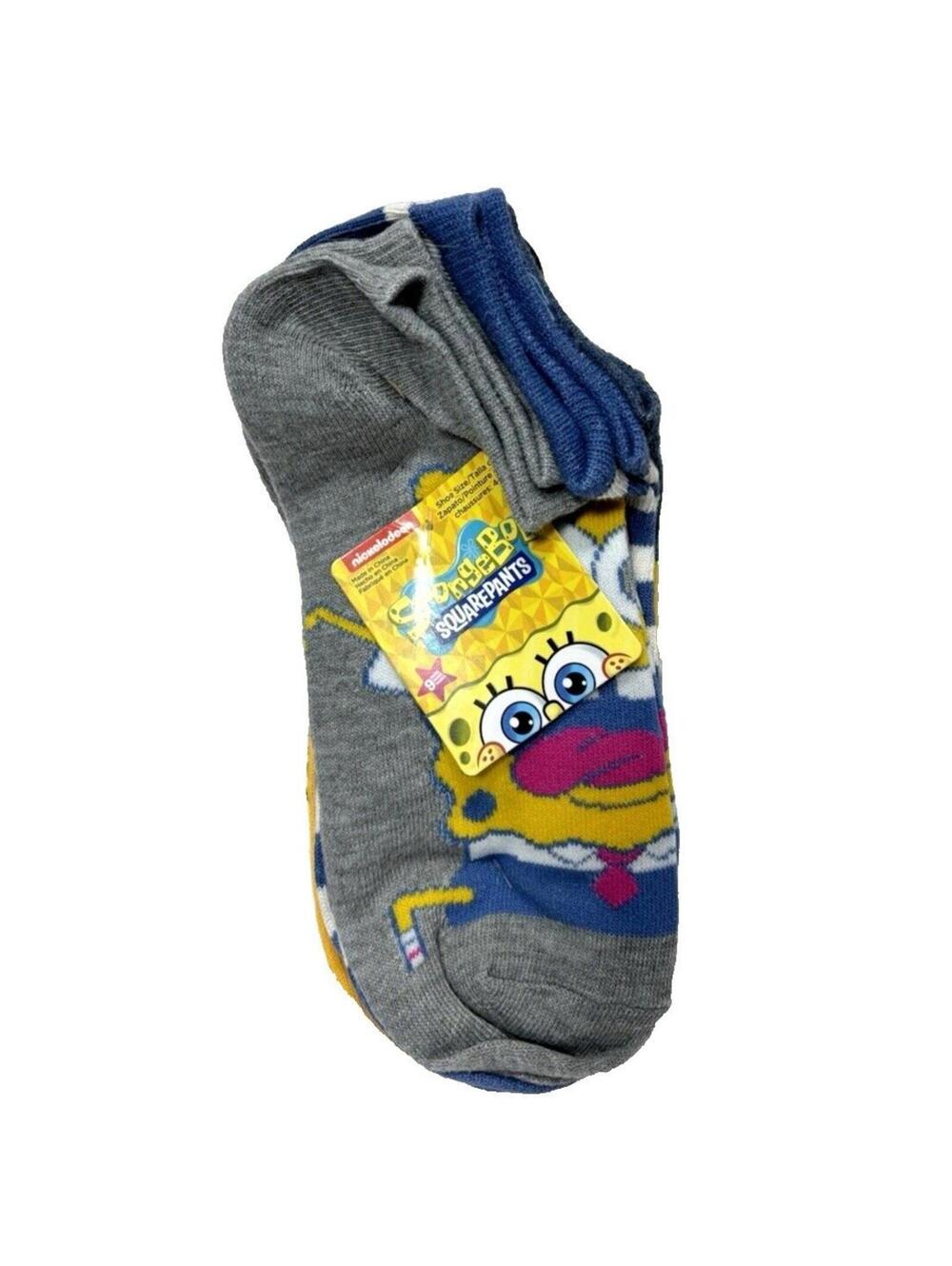SpongeBob Socks 9 Pairs, Shoe Size 4-10, Grey Pink Blue Yellow, Nickelodeon New